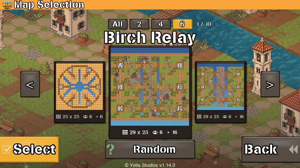 Map selection showing a six-player map, Birch Relay